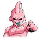 Kid Buu pointing his finger forward with a menacing grin.