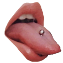 Mouth sticking out a tongue with a silver piercing.
