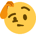 Yellow emoji face scratching its head with a confused and skeptical expression.