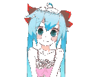Anime girl with blue hair performing a thank you gesture sequence.