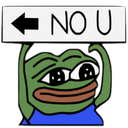 Pepe the Frog holding a white sign with a left-pointing arrow and the text NO U.
