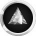 A silver geometric crystal shard centered inside a black circular frame.
