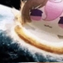 A plushie character with a pink face and brown hair looking unimpressed and skeptical.