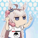 Oguri Cap from Uma Musume holding a pink telephone receiver to her ear with a deadpan expression.