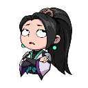Sage from Valorant with a skeptical expression and arms crossed.