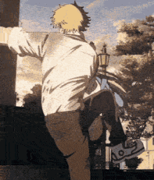 Denji from Chainsaw Man dancing energetically in a repeating loop.