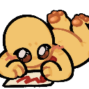 Creature lying on its stomach while happily drawing on a piece of paper.