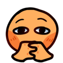 A round orange face with wide eyes and hands held over the mouth in a listening or gossiping gesture.