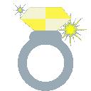 Diamond ring with sparkling light effects in a pixel art style.