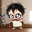 Chibi boy with glowing white eyes looking extremely angry and aggressive.