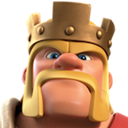 Barbarian King with a golden crown and mustache looking forward with a serious expression.