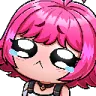 A stylized anime girl with bright pink hair and massive, tear-filled eyes crying.