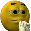 Yellow smiley face with a mischievous expression and hands clasped together in a plotting gesture.