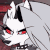 Loona from Helluva Boss with a cynical, annoyed expression and glowing red eyes.