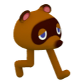 Tom Nook's head attached to two walking legs moving across the screen.