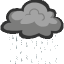 A gray storm cloud raining and flashing lightning in a pixel art style.