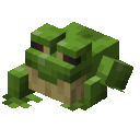 Green pixelated frog walking forward in a blocky style.