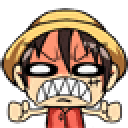 Luffy from One Piece with a furious expression, baring sharp teeth and showing visible anger veins.