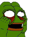 Pepe the Frog pulling his eyelids down with his fingers to reveal wide, bloodshot eyes.