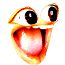 A distorted, deep-fried face with huge eyes and an open mouth expressing extreme shock.