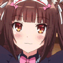 Chocola from Nekopara with a blushing face and shy expression.