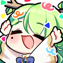 Ceres Fauna with green hair cheering joyfully with confetti falling around her.