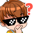 Anime boy wearing pixelated sunglasses with a red question mark floating above his head.
