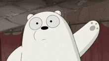 Ice Bear from We Bare Bears waving his paw back and forth.