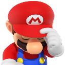 Mario covering his face with his hand in a gesture of disappointment.