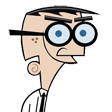 Denzel Crocker from The Fairly OddParents looking suspicious with wide eyes and glasses.
