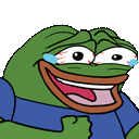 Pepe the Frog with bloodshot eyes and tears streaming down his face while laughing hysterically.