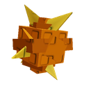 A pixelated venus flytrap with orange leaves and sharp yellow spikes.