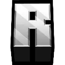A metallic, 3D letter R with a polished silver finish against a black background.