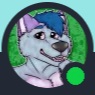 A furry character with blue hair and light fur smiling with a green status dot in the corner.
