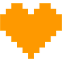Orange pixelated heart icon on a black background.
