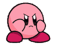 Kirby in a pixel art style performing a boxing punch animation.