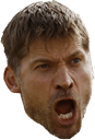 Jaime Lannister with a wide-open mouth screaming in intense anger.
