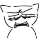 Cat face with a scrunched, distressed, and confused expression drawn in simple black line art.
