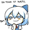 Cirno from Touhou with a smug expression and blue hair, captioned with the text SO TSUN IT HURTS.