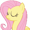 Fluttershy from My Little Pony looking down with a disappointed and annoyed expression.