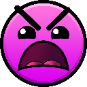 Pink circular face with an angry expression and a wide-open screaming mouth.