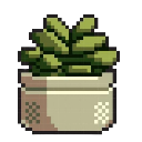 A small green succulent plant sitting in a brown pot rendered in pixel art style.
