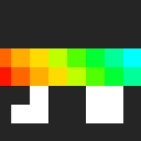 A pixelated rainbow creature with white legs standing on a dark background.