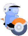 Wumpus wearing a white helmet riding an orange scooter.