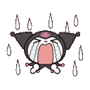 Kuromi crying with large tears streaming down her face.