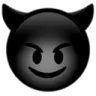 Devil face with a smug grin in black and gray tones.