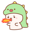 Peach character wearing a green dinosaur onesie breathing a small stream of orange fire.
