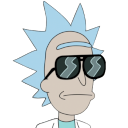 Rick Sanchez wearing black sunglasses with a smug expression.