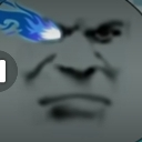 Face with a glowing blue eye reminiscent of the character Sans from Undertale.