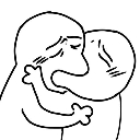 Two stick figures embracing and kissing with exaggerated expressions.